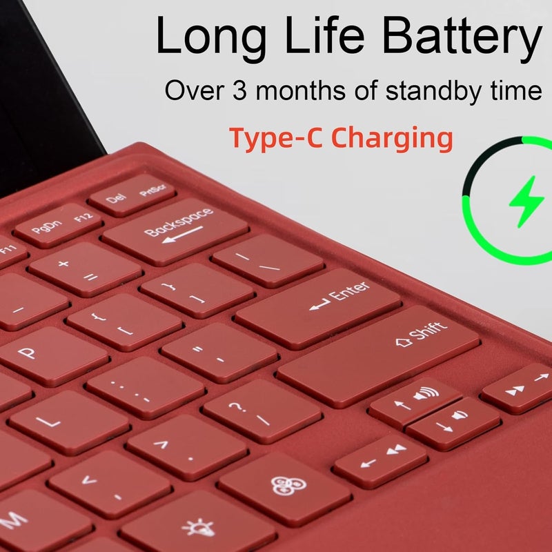 Mobee Type Cover for Microsoft Surface Pro 7+/ Pro 7 / Pro 6 / Pro 5 / Pro 4 / Pro 3, Bluetooch Type Keyboard with Multi-Touch Trackpad, Ultra Silm (Red with Backlit) - Image 5